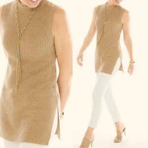 NWT Chico’s Heather Camel Lenai Sleeveless Mockneck Pullover Tunic Sweater